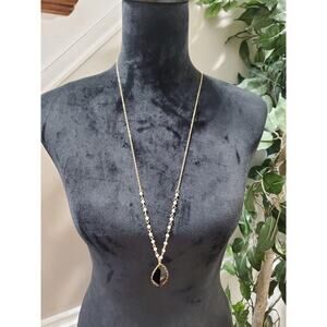 Plunder Women's Black Stone with Gold Chain Necklace